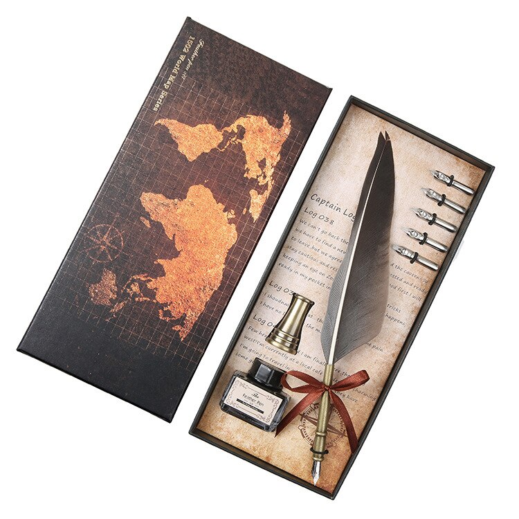Vintage Antieke Veer Dip Pen Metalen Nibbed Pen Inkt Schrijven Quill Plakboek Veer Pen Set Creatieve Vulpen: 13