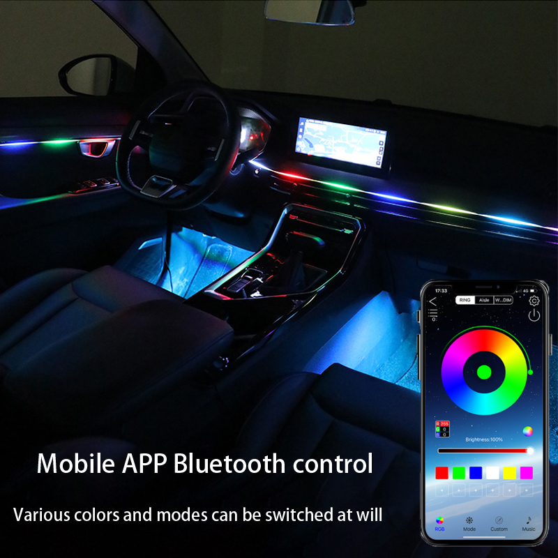 18 in 1 auto omgevingslicht 64 kleuren acrylstrips 110 cm 90 cm 75 cm 35 cm 20 cm volledige kleuren RGB auto-interieur Bluetooth app-bediening