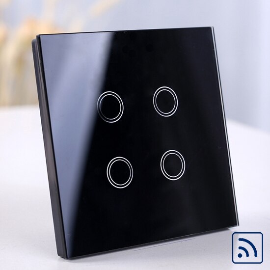 4 gang touch switch, Wireless Remote Control light Switch, Smart Sensor touch Wall Switch, Luxury Crystal Glass Panel Surface: black RF function
