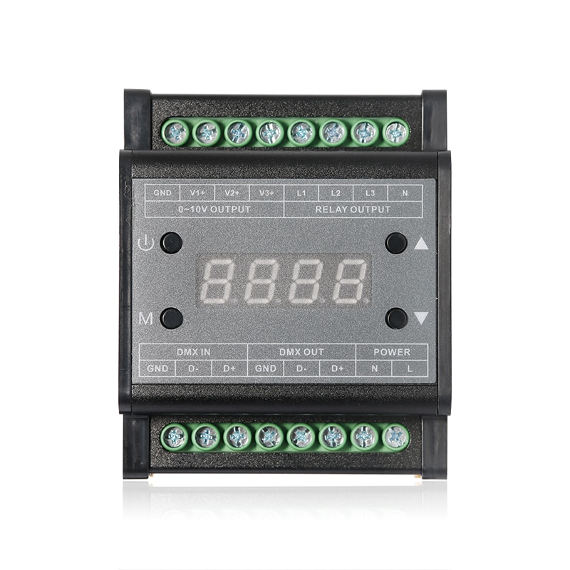 DMX303 DMX512 Naar 0-10V Signaal Converter, 3 Ch Output, Met Digitale Tube Display, zwart Shell, 0-10V Dimmer Driver