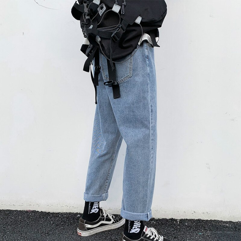 Män jeans chic retro solida vida byxor plus storlek 3xl ankellånga herr lös koreansk stil student fritid ulzzang harajuku