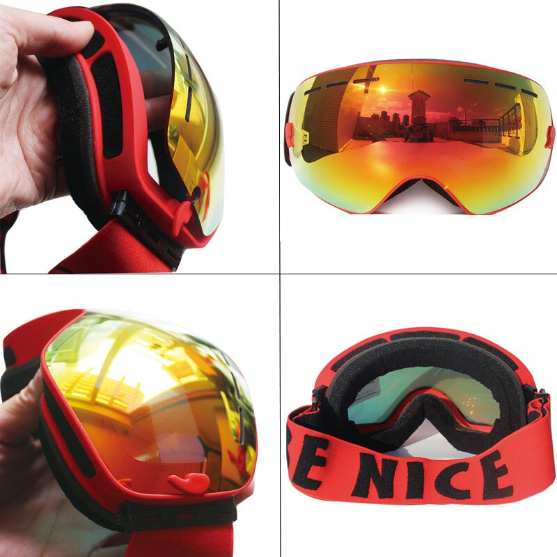Benice double Layers UV anti-fog lens Men ski goggles big spherical skiing snowboarding snow glasses Eyewear 3100 Set case