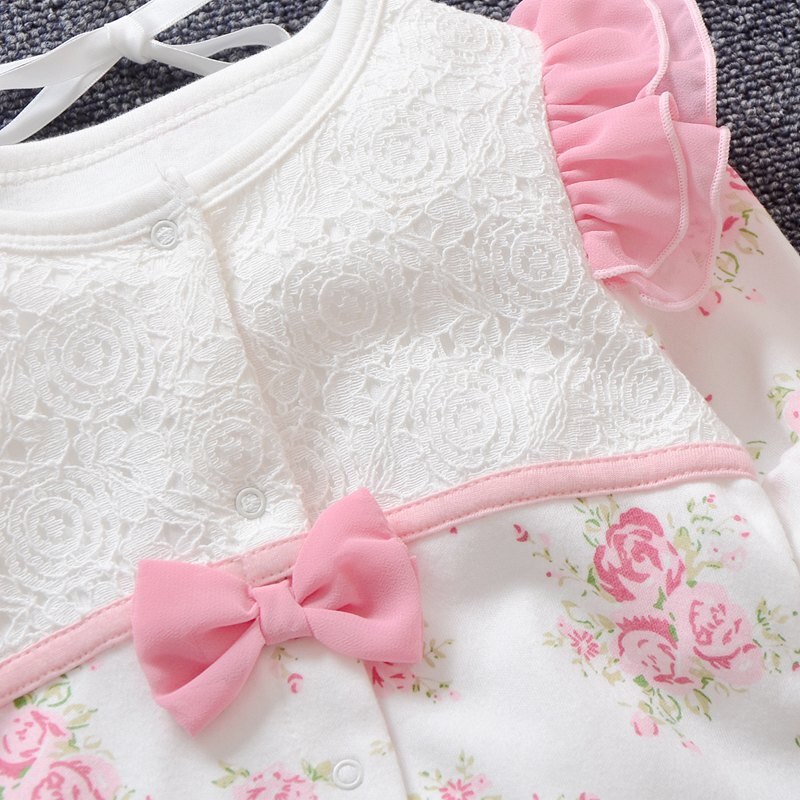 Vêtements de printemps pour -né fille, barboteuse en dentelle florale + chapeaux, ensembles de vêtements de princesse