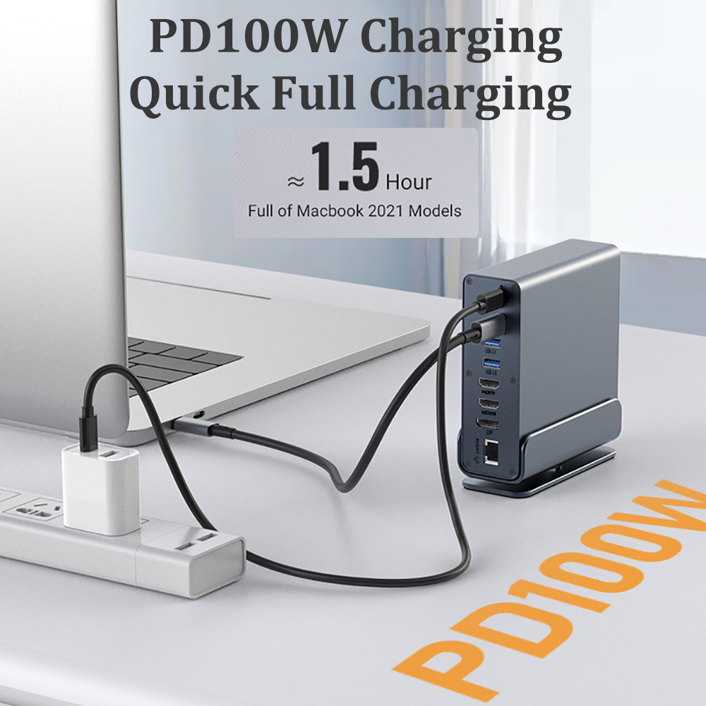 15 in 1 USB C Docking Station USB C Hub Type C Hub Dual HDMI Adapter USB 3.0 10Gbps Splitter 4K60Hz/RJ45 1000M/USB3.0/PD100W