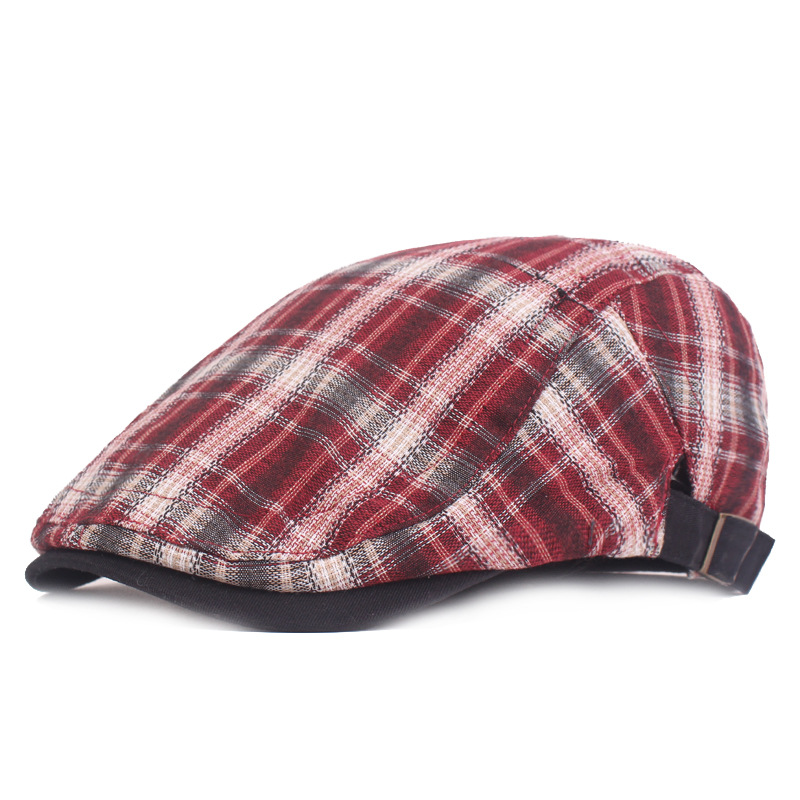 Bérets en coton pour homme, casquette plate, Vintage, élastique, Style britannique, respirant, classique, printemps été: Rouge