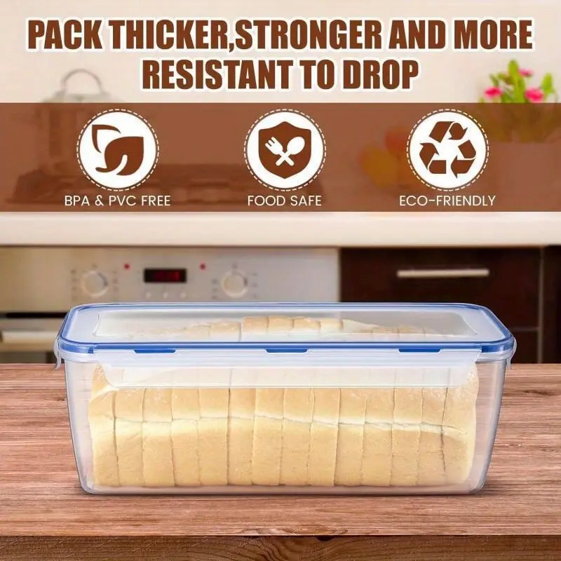 Plastic Bread Storage Box Airtight Food Storage Container Sandwich Bread Keeper with Lid Loaf Bread Container Kitchen Organizer