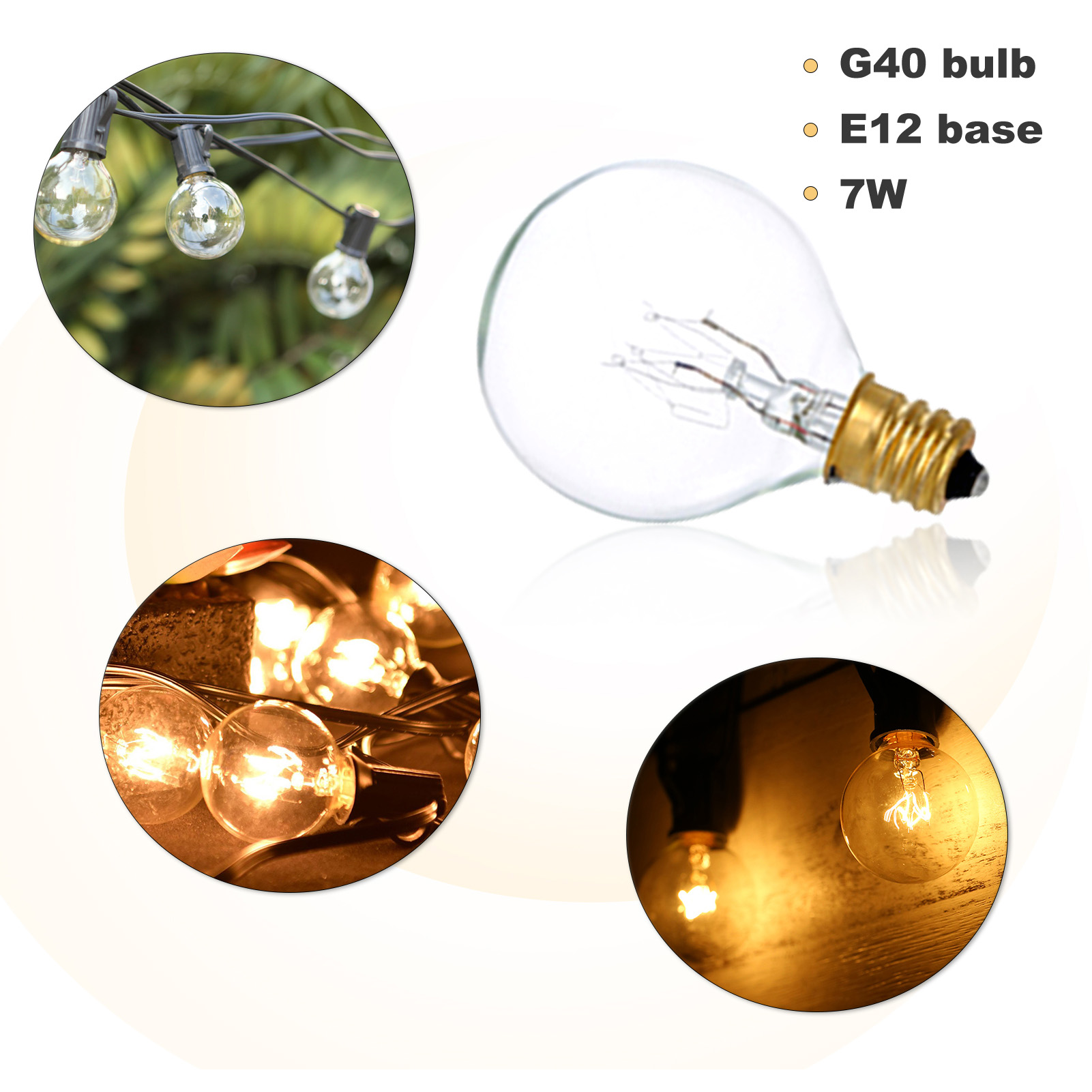 25 pièces ampoules de remplacement G40 ampoule en tungstène lampe 7W 220-240V clair Globe ampoule E12 Base ampoules pour intérieur extérieur Patio