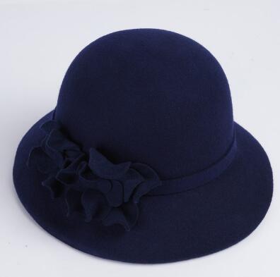 Sombrero de mujer Otoño Invierno gorras de lana mantener elegantes gorros de señora a la estilo inglés Fedoras: Azul