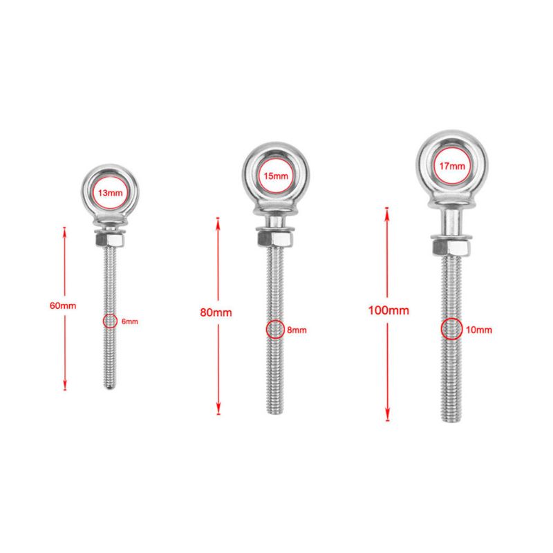 Marine Grade 316 Stainless Steel Long Lifting Eye Bolt Eyebolts with Nut&Washer Ring Hook Bolt Boats Screw M6/M8/M10