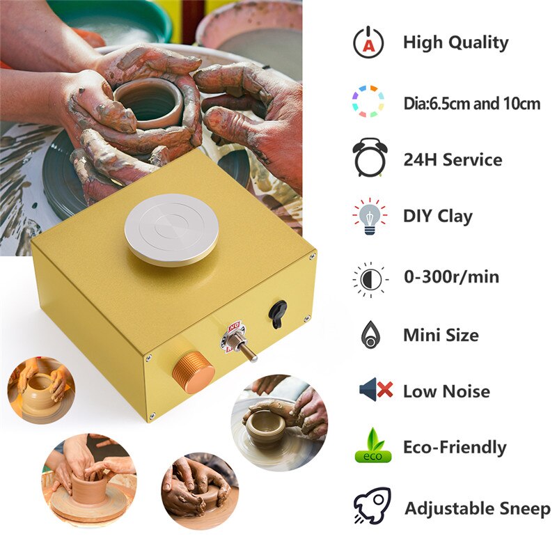 Mini rueda eléctrica de alfarería, máquina de alfarería con rueda giratoria de cerámica, herramientas para arcilla DIY, enchufe US y EU