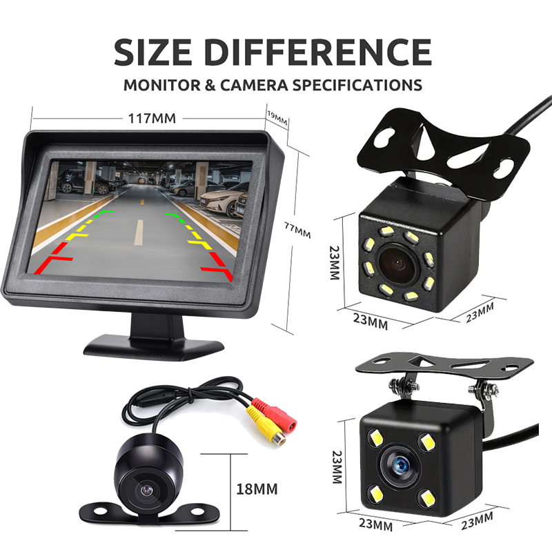 Cámara de visión trasera para coche cámara trasera para coche sistema de aparcamiento de 4,3 pulgadas camara marcha atrás coche fácil instalación camara para vehiculo camara trasera para coches