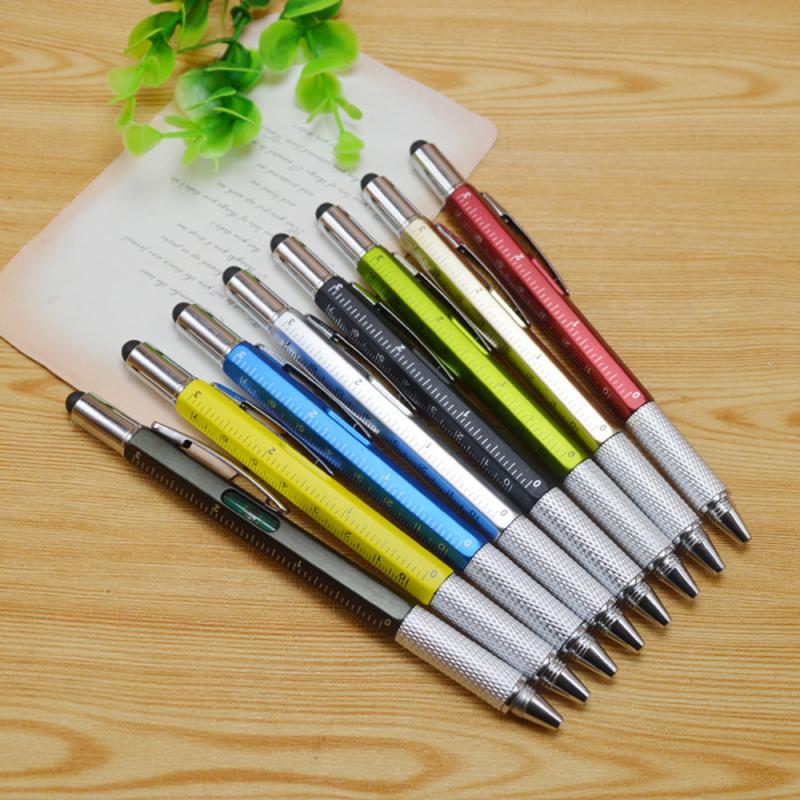 Multicolor Ballpoint Pen Level Gauge Scale Screwdriver Tool Touch Capacitor Pen Office Supplies Christmas