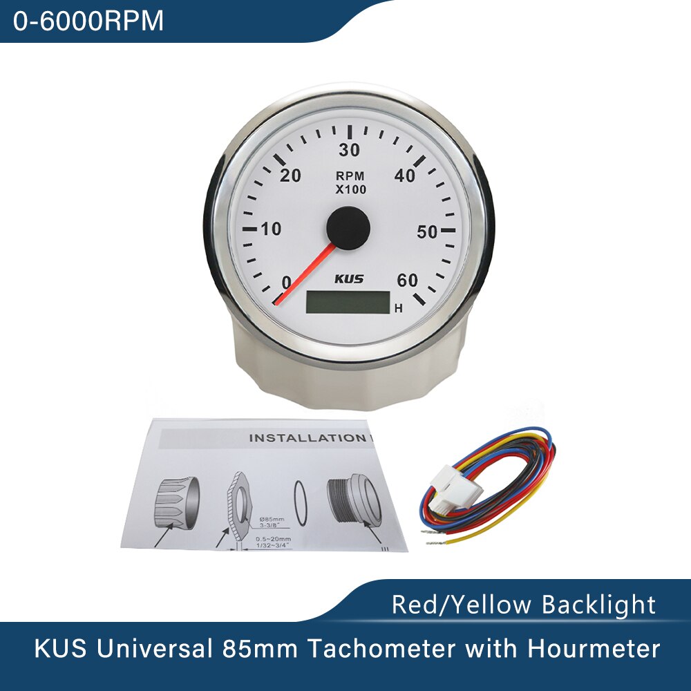 Wasserdicht KUS Marine-drehzahlmesser Auto Lkw Stiefel Tacho Messgerät mit Stunde Meter 0-6000RPM 85mm 12V 24V: WS