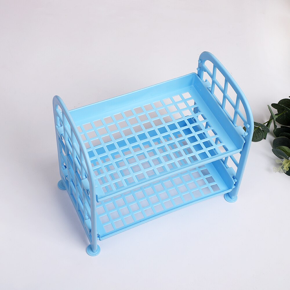 JIANWU Simple Double Layer Plastic Storage Shelf Removable Desktop Storage Manage Journal Sundries Storage Box for Stationery: blue
