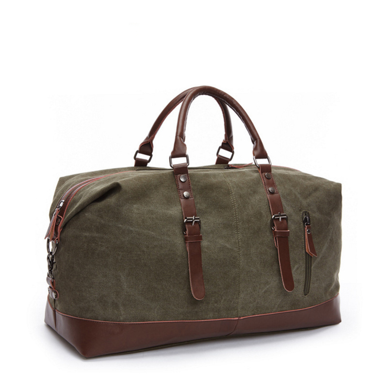 Bolso de viaje de cuero de lona para hombre, Maleta de viaje, grande, para fin de semana, triangulación de envíos: Verde militar