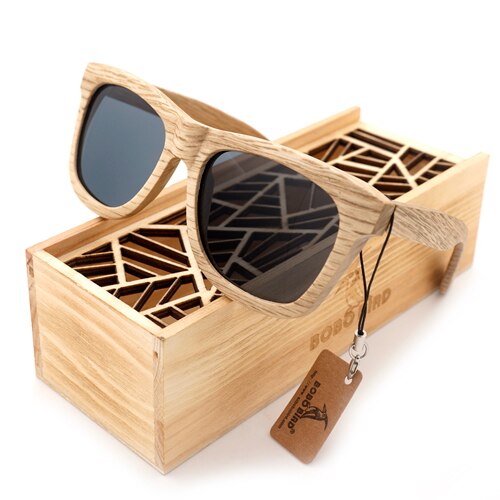 BOBO oiseau lunettes de soleil femmes hommes à la main Nature en bois lunettes de soleil polarisées avec boîte en bois AG007: Gray Lens
