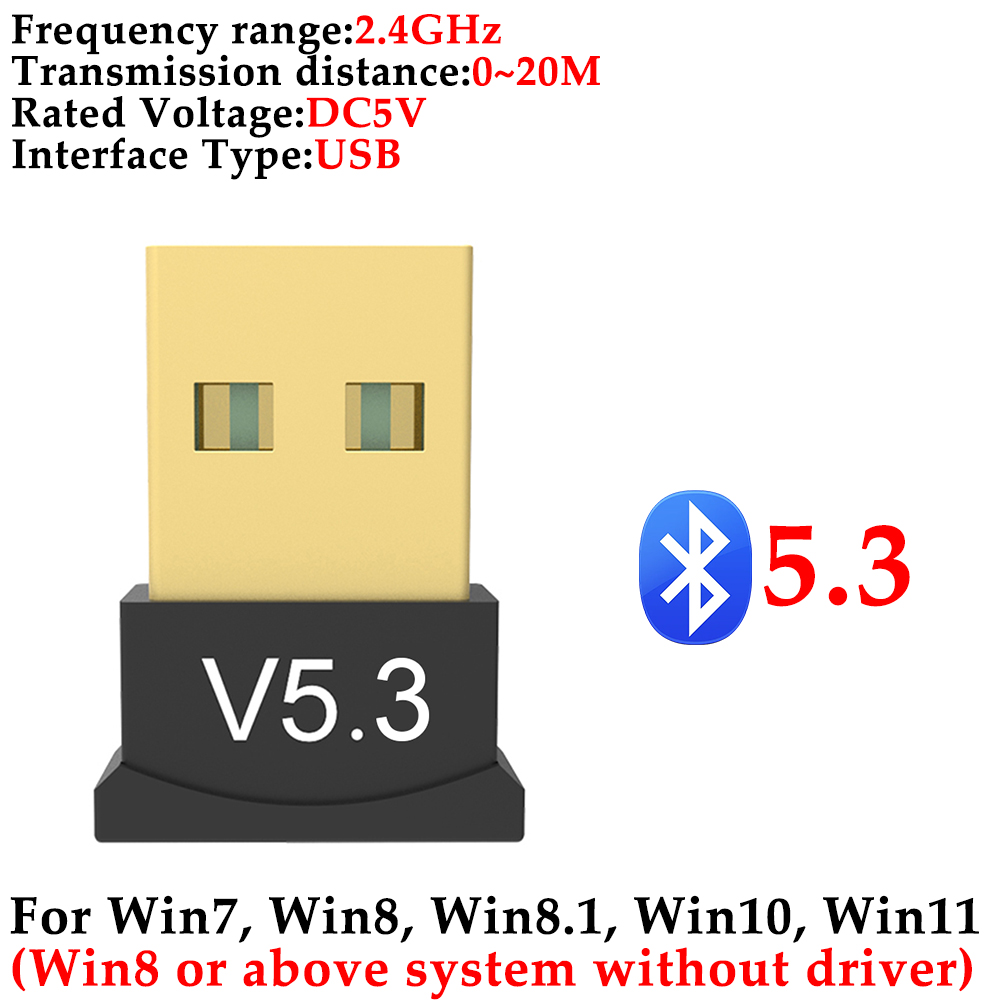 USB Bluetooth 5.3/5.1/5.0 Adapter Wireless Dongle Adapters Support Computer Laptop For Windows 11/10/8.1 Audio Transmitters: Blue