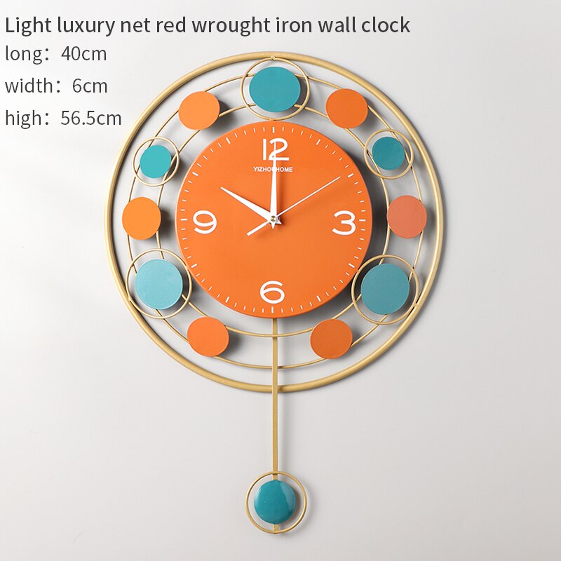 Modern Metal Iron Wall Hanging Clock Living Room Corridor Hotel Home Decoration Crafts WALL CLOCK: orange clock