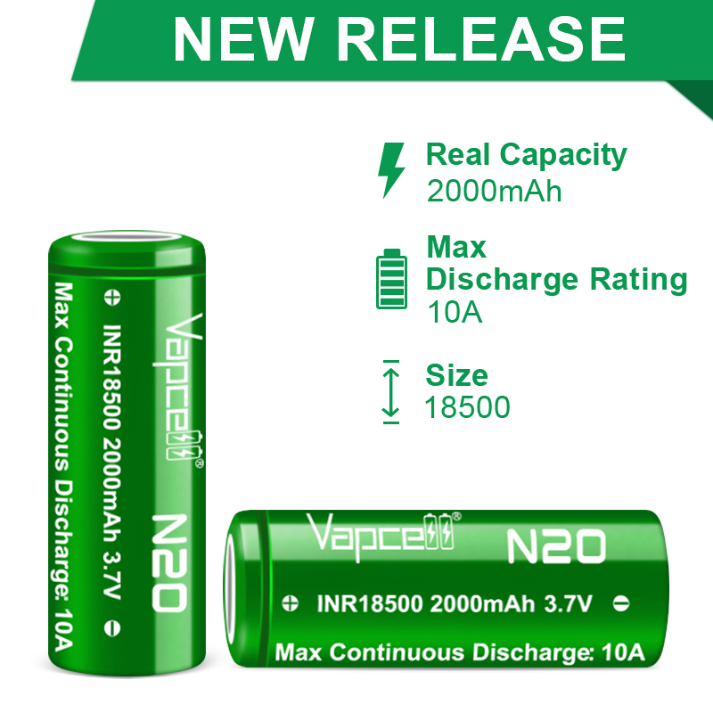 Original Vapcell 18500 Battery N20 N24 N26 3.7V Rechargeable Lithium Batteries INR 18500 Li-ion Cell for Consumer Electronics: 3300 K / Bundle 4