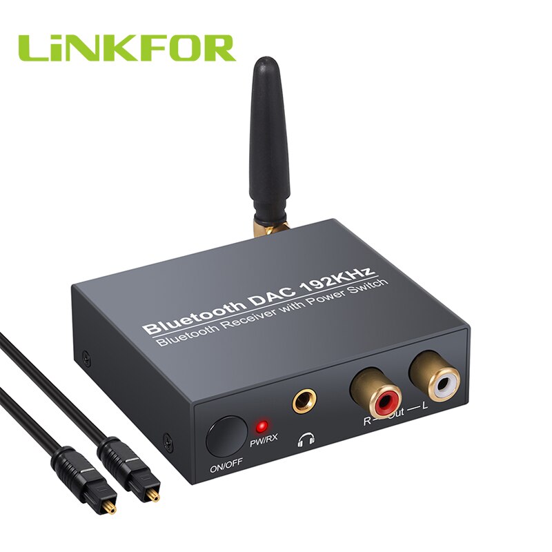 Linkfor Bluetooth Dac Met Power On Of Off Button 192Khz Digitale Coaxiale Toslink Naar Analoog Stereo L/R rca 3.5Mm Bluetooth Dac
