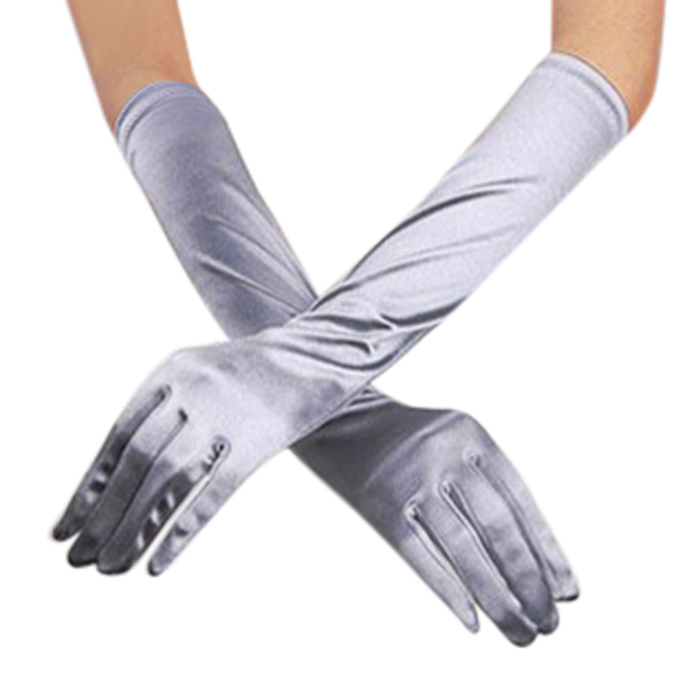 Women Long Finger Elbow Sun Protection Gloves Opera Evening Party Prom Costume Adult Accessories Black Red White Mittens: GRAY