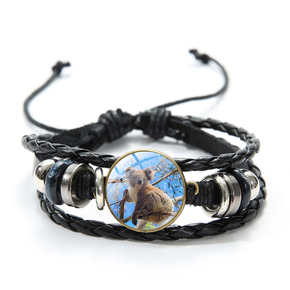 Nette Koala Baby Armband Wertvolle Tier Glas Dome Fotos Multilayer Leder Armbänder Gewebt Armband für Kinder: Style 9