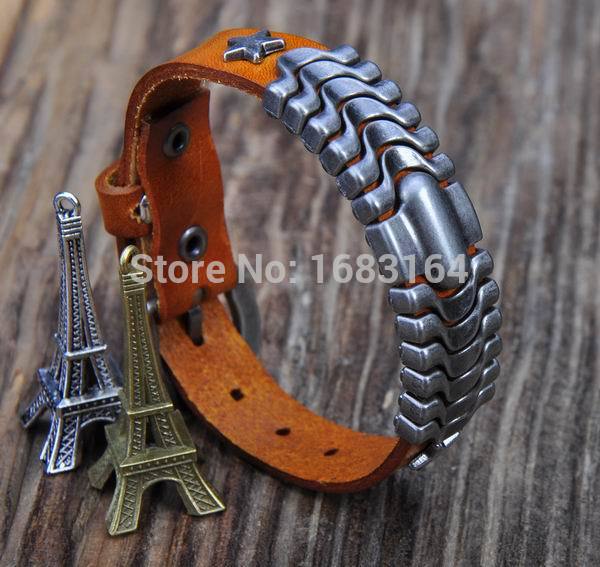 D05 Orange Leder Armbinde Armbinde wellenförmige Nieten Manschette unisex & männer