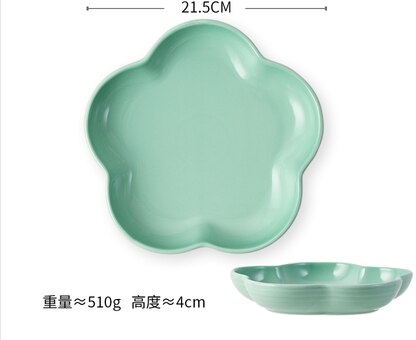 Céramique en forme de fleur profonde multicolore | Plat, soupe au riz, assiette à spaghetti, bol de collation aux fruits, assiettes à salade, fournitures de table pf9064: green-L