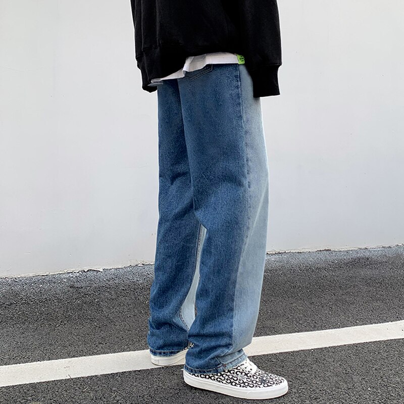 Jeans Men Patchwork Chic Baggy Denim Trousers Leisure Cool Harajuku High Street Streetwear Mopping Plus Size S-3XL Ins