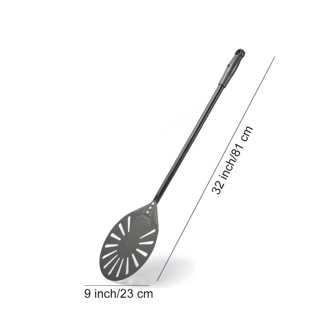 SHANGPEIXUAN 12" Hard Anodized Pizza Peel with Pizza Turning Shovel Set Perforated Rectangle Aluminum Pizza Peel Silicone Handle: light green