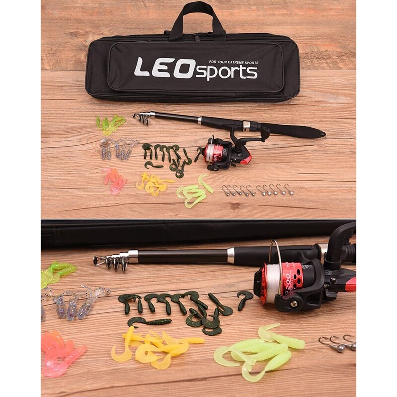 Leo Telescopic Fishing Rod Set with Fish Reel Hook Lure Tackle Accessory 1.6M