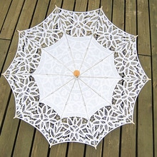 Kant Paraplu Parasol Met Folding Hand Ventilator Voor Bruiloft Fotografie Dans Prop Wit