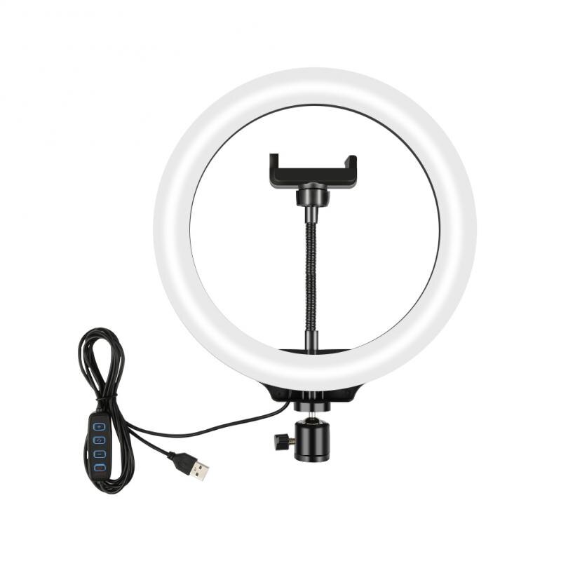 Ring Licht Met Stand - Rovtop Dimbare Led Camera Selfie Licht Ring Usb Met Statief En Telefoon Houder Voor video Fotografie: 10inch