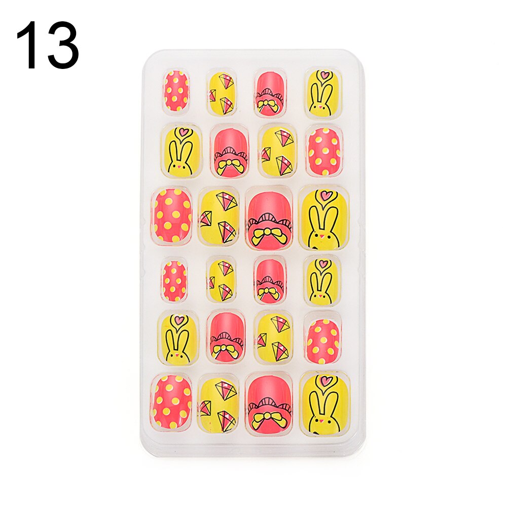 24 pièces dessin animé auto-adhésif faux ongles presse sur ongles enfant couverture complète détachable réutilisable acrylique bâton sur faux ongles: 13