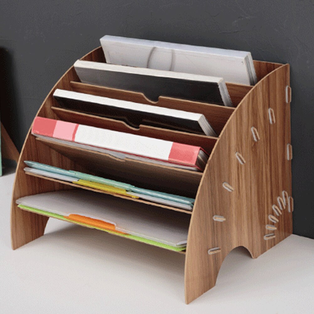 A4 Fan Shaped Wooden Desktop File Rack Home Office Supplies School Multifunction Bookshelf Living Room Desk Organizer Study