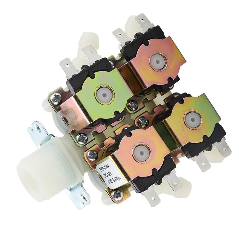 Water Inlet Valve, DC12V DN20 G3/4 inch 1 in 4 Out Plastic Solenoid Valve Electronetic Valve Normally Closed Water Drain Valv