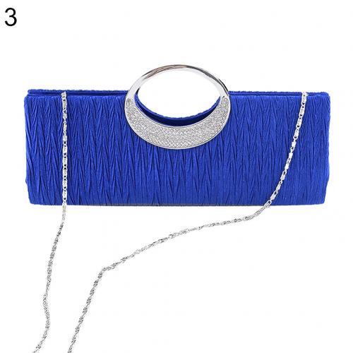 Sales! Vrouwen Luxe Strass Satijnen Geplooide Avondtasje Party Clutch Purse Handtas: Sapphire