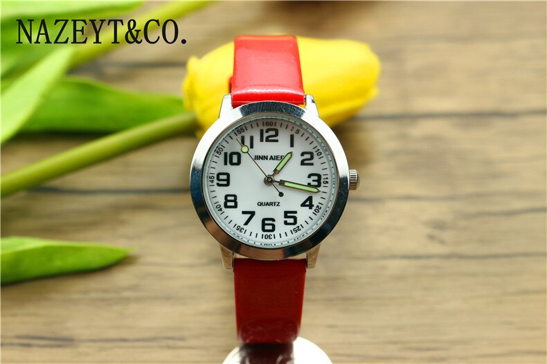 enfants simple visage montre à quartz petits garçons et filles apprendre à temps montre cuir décontractée anniversaire noël horloge: leather  red