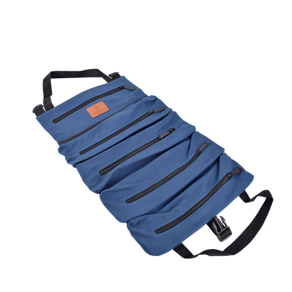 Rulleværktøj rulle multifunktionsværktøj rulle op taske skruenøgle rullepose hængende værktøj lynlås bæretaske: Blå