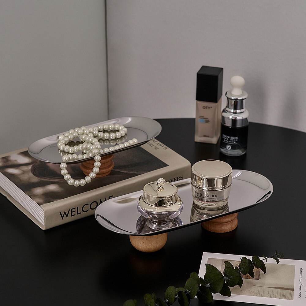 Bandeja de acero inoxidable para decoración de habitación, accesorio decorativo minimalista y nórdico, para almacenamiento de joyas y cosméticos
