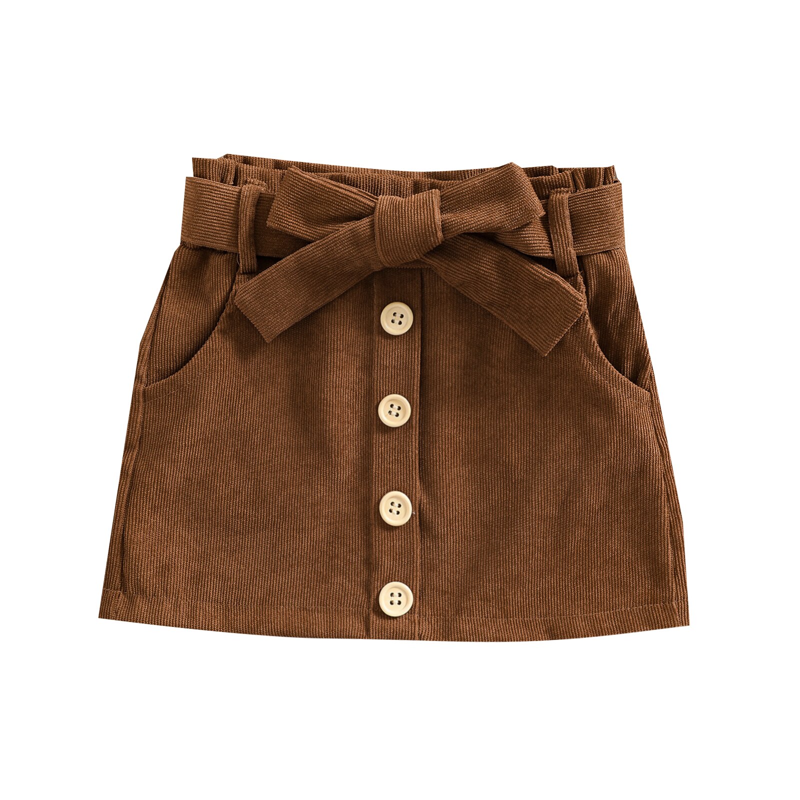 Ma y 1-6Y los niños chico bebé niñas faldas de pana arco Botón Línea faldas primavera otoño ropa D84: Castaño / 5-6Y