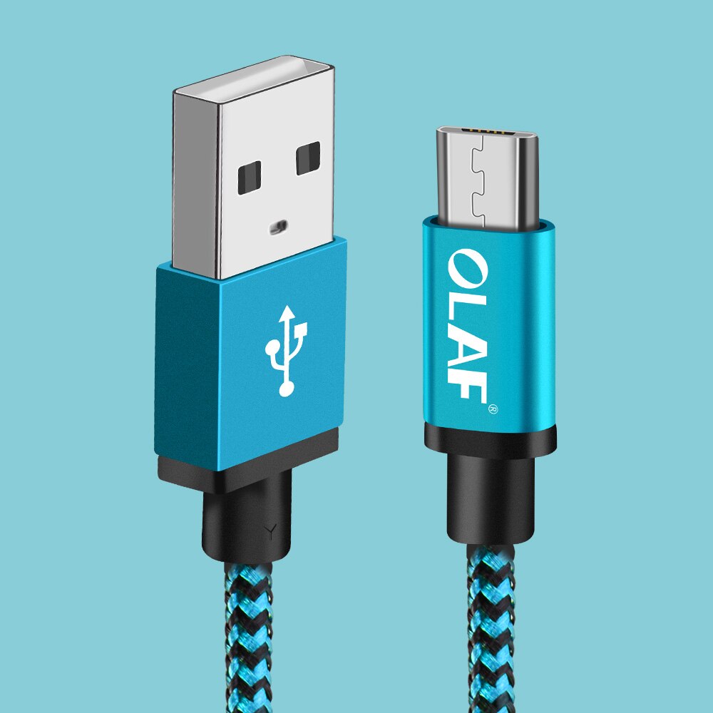 Olaf Micro USB Kabel 2 M 3 m Nylon Gevlochten Snel Opladen Gegevens Charger Cord Voor Samsung Huawei Xiaomi Android microusb Telefoon Kabel: Blue / 1m