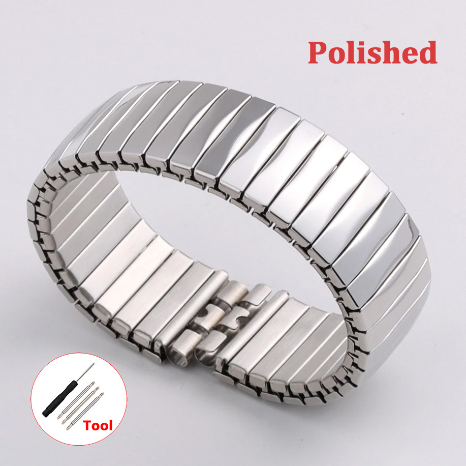 Metalen Elastische Horlogeband Voor Stalen Horloge 17Mm 20Mm Stretch Uitbreiding Rvs Band Heren Vrouwen Polsbandjes Accessoires: Zilver