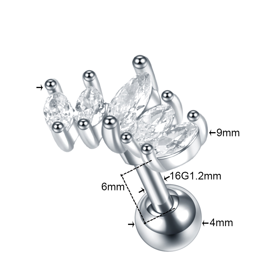 1PC Fiore di Cristallo Trago Orecchino Penetrante 16G Croce Cartilagine Penetrante perno elica Gioielli Conch torre Lobo Orecchino Labret perno
