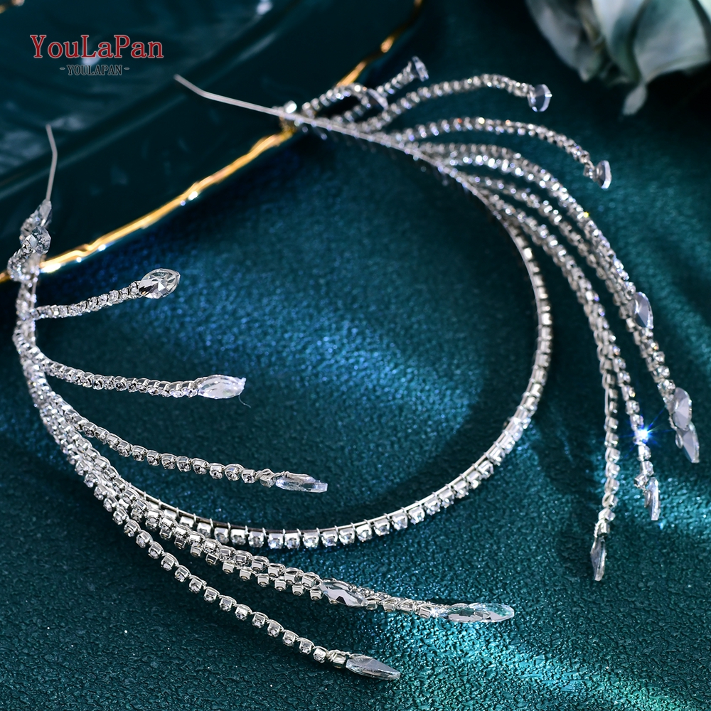 YouLaPan HP496 Strass Bruidshoofdband Boheemse Bruidshaaraccessoires Vrouw Hoofddeksel Bruiloft Haaraccessoires Bruid Tiara: Silver Plated
