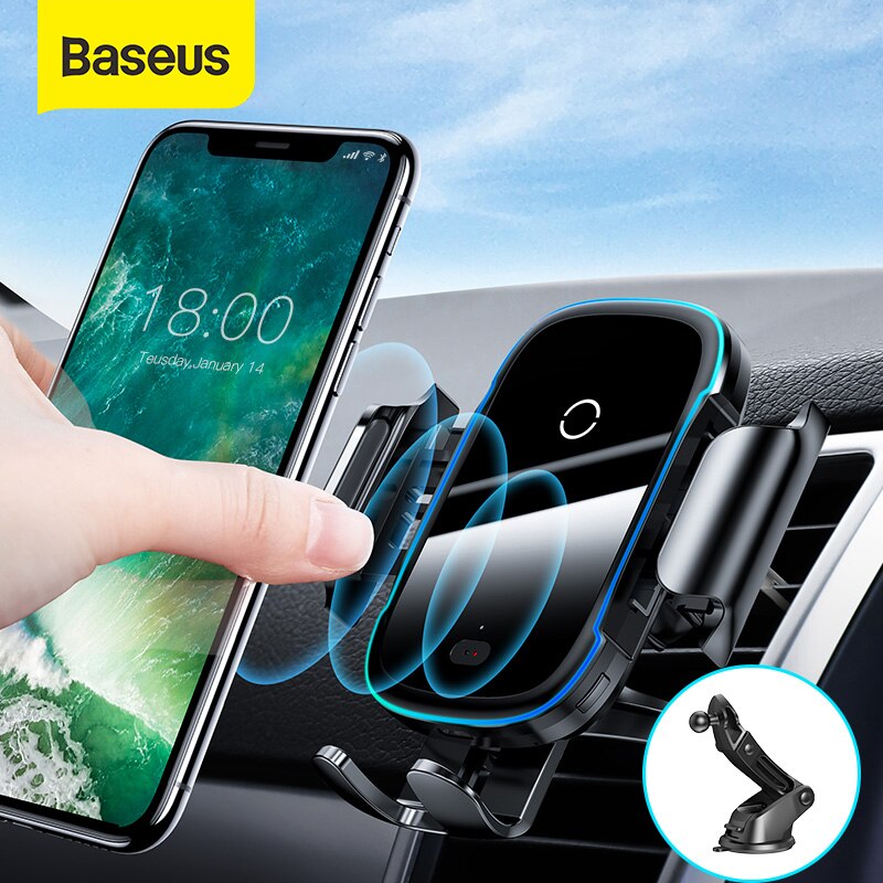 Baseus Draadloze Autolader Voor Iphone Xs Max Xr X 8Plus Licht Elektrische 2 In 1 Draadloze Oplader 15W Auto Houder Voor Huawei P30Pro