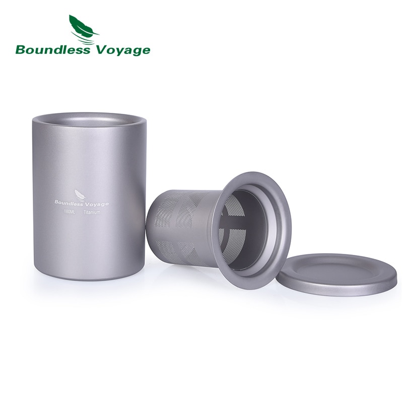 Boundless Journey-taza de té de doble capa de titanio puro para pared, juego de té portátil con filtro de 180ml para acampar al aire libre y senderismo