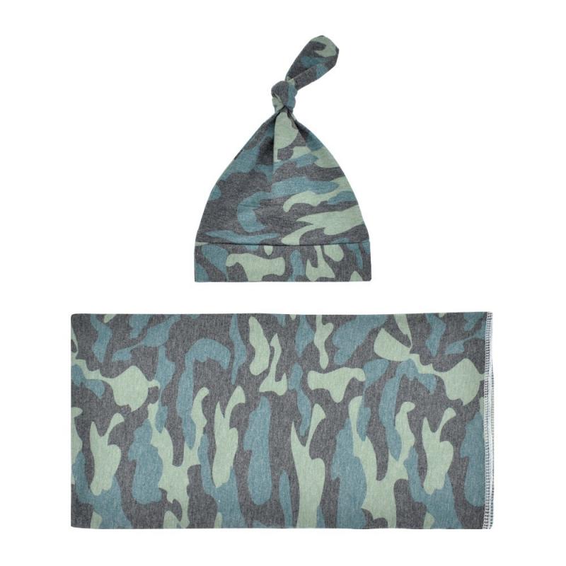 Baby Wraps Cotton Wraps Hat Set Cartoon Flower Printed Cotton Wraps Knotted Tire Cap Two-piece Set Receiving Blankets