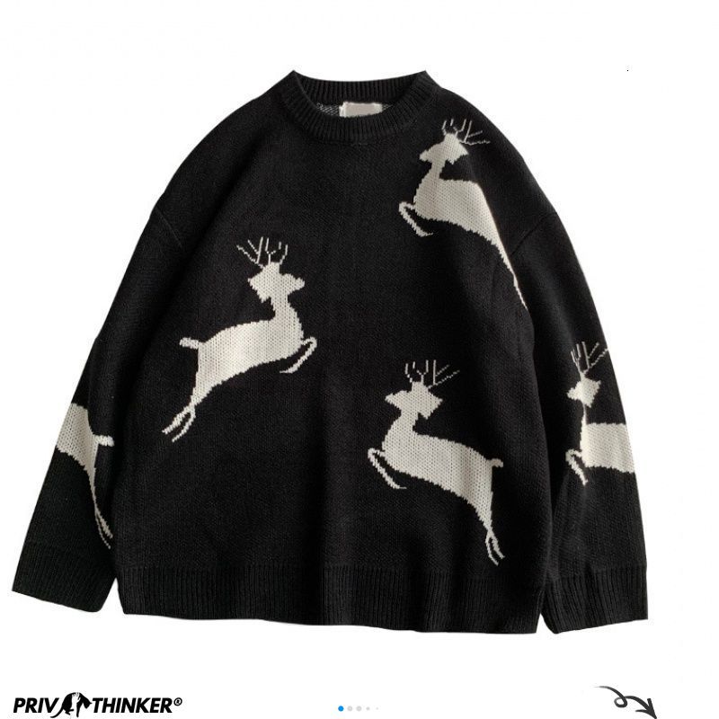 Privathinker herr älgstickade tröjor höst herrtröjor 2 färger man streetwear herrkläder