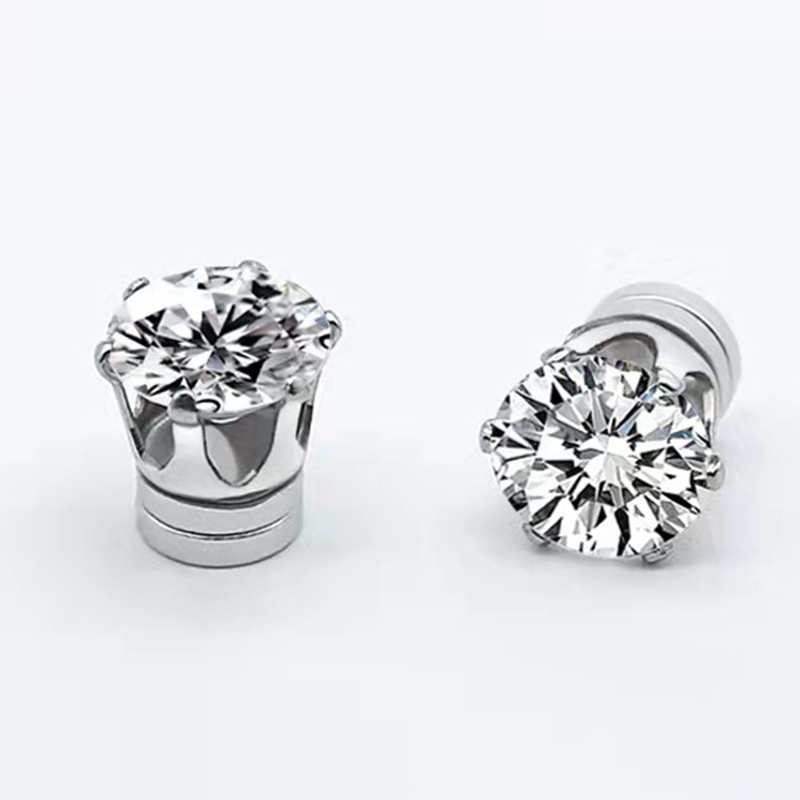 1 Pairs Crystal Strong Magnetic Ear Stud Clip Earrings for Men Women Punk Round Zircon Magnet Earrings Non Piercing Jewelry: WHITE / Light Yellow Gold Color